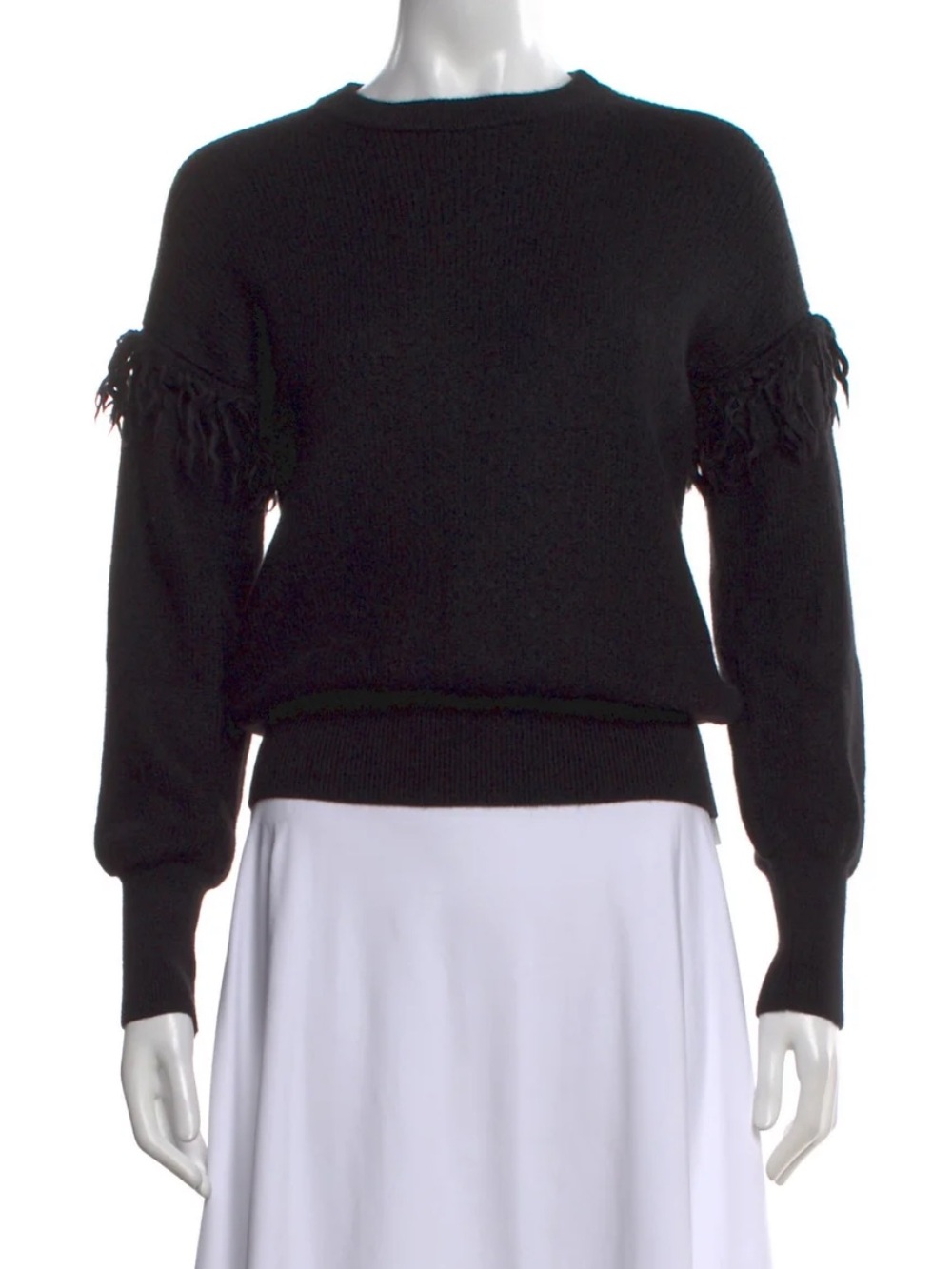 Tory Burch cashmere alpaca wool, Black Fringe Sleeve Crewneck Sweater - Women